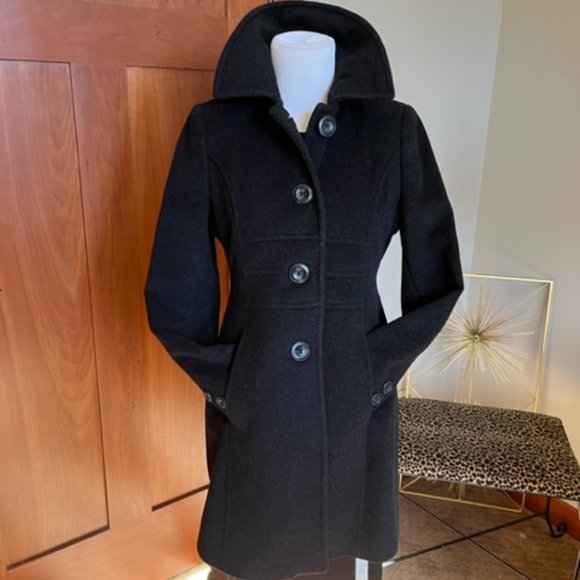 Anne Klein Lambswool/Cashmere Blend (soft) Black 4 Button Collared Coat Size 2P - Picture 5 of 9